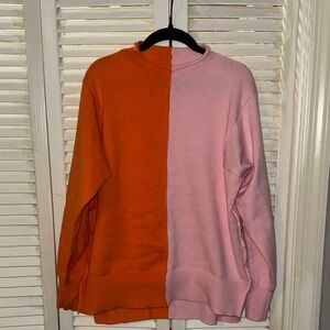Colorblock Sweater - Orange and Pink